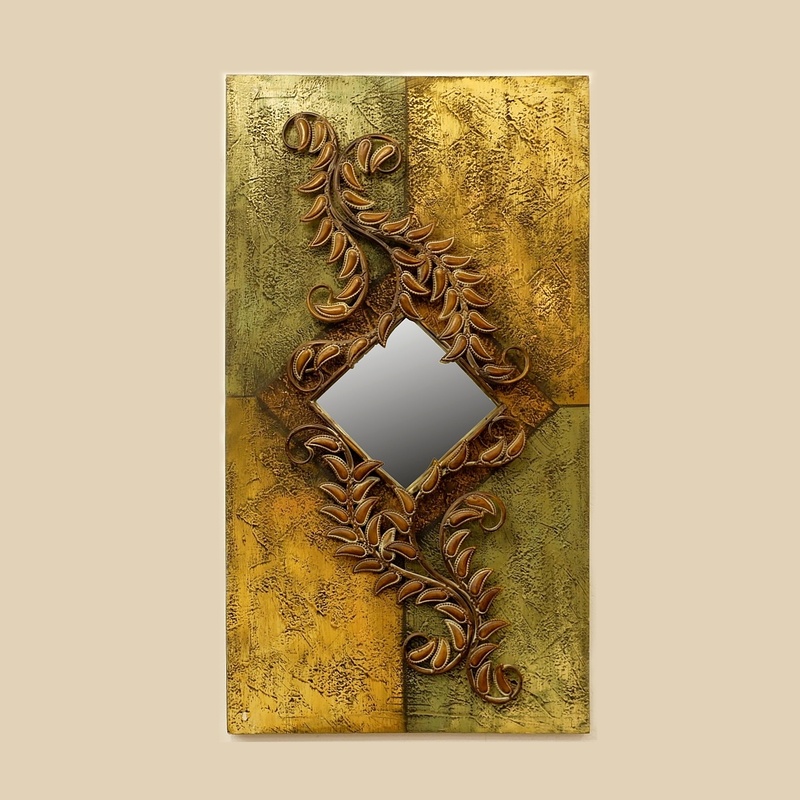 Mixed media canvas with metal foliage and mirror