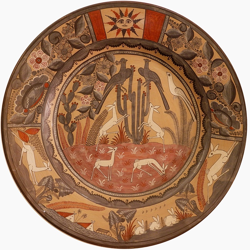 Vintage Mexican Hand Painted Terracotta Wall Plate - Amado Galvan - 1970s