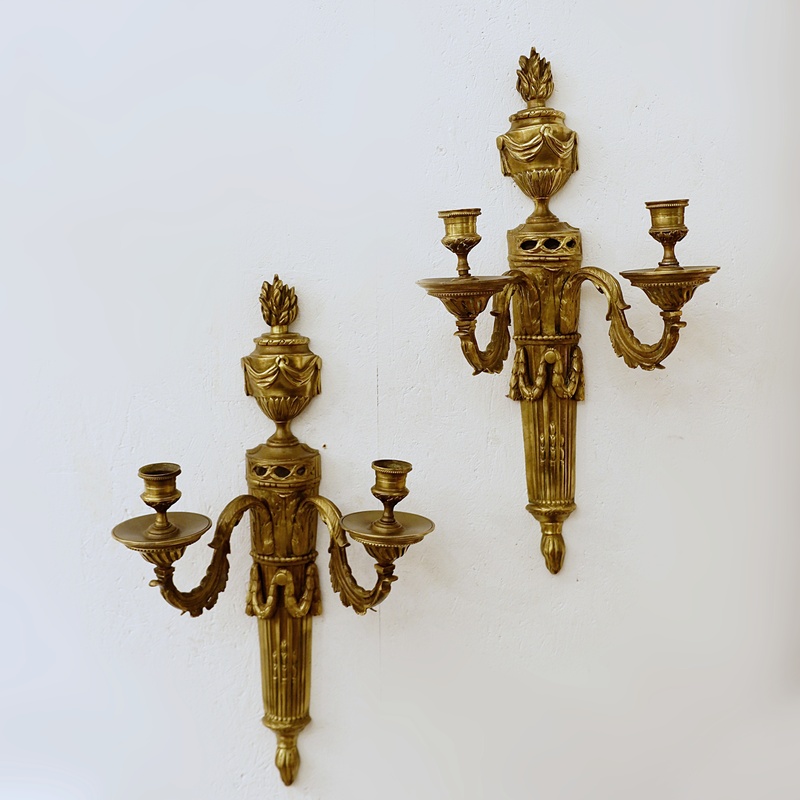 Pair of Mid-19th Century Napoleon III 2-Branch Gilt Bronze Candle Sconces