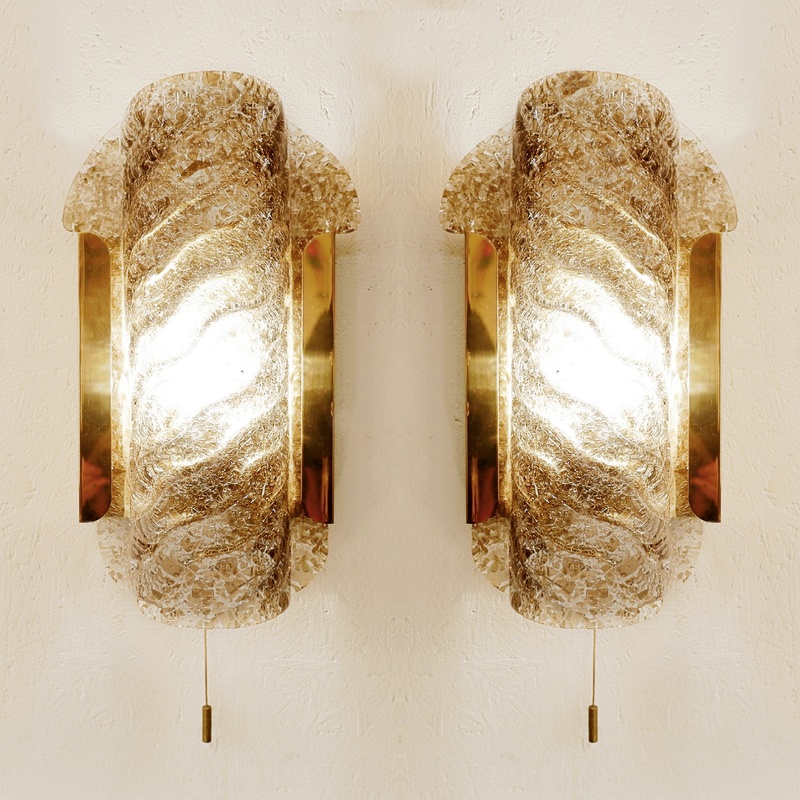 Pairs of Dark Toned Murano Glass Wall Sconces by Kaiser, Germany, 1970s